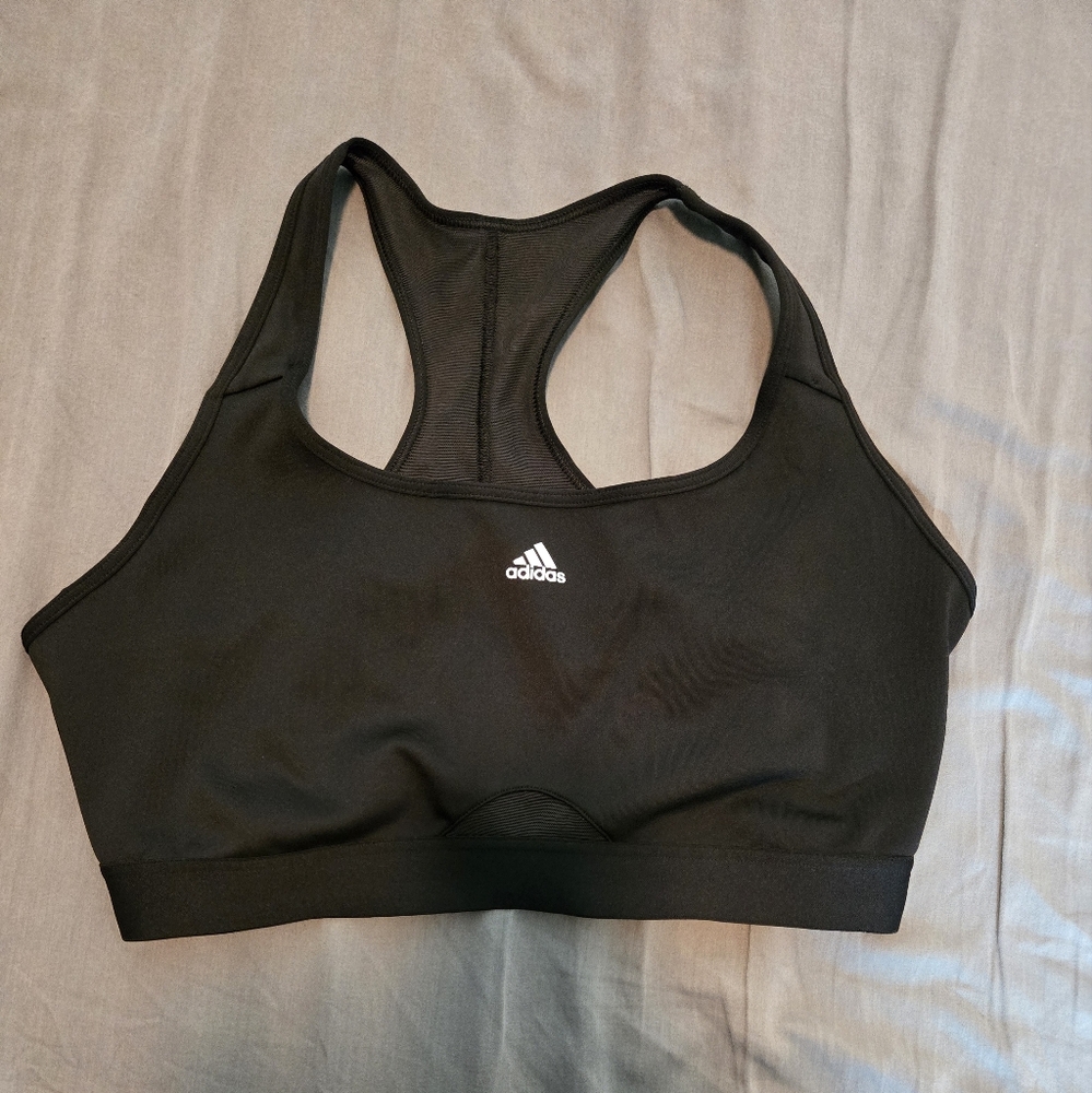 Adidas Women's Black Sports Bra with White Logo Size L